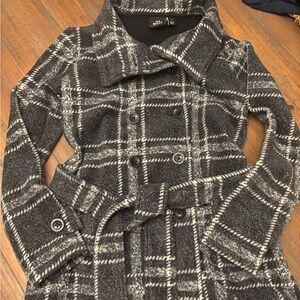 Fleece plaid pea coat